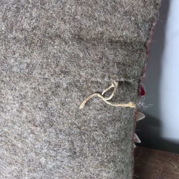 NWOT ARCADIA HOME Hand Felted Wool Christmas Pillow - MERRY Wreath on red - Picture 2 of 2